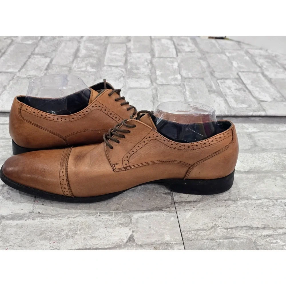 Alfani Platinum Men's Leather Dress Shoes Size 11 M Dark‎ Tan Denver Almond Toe